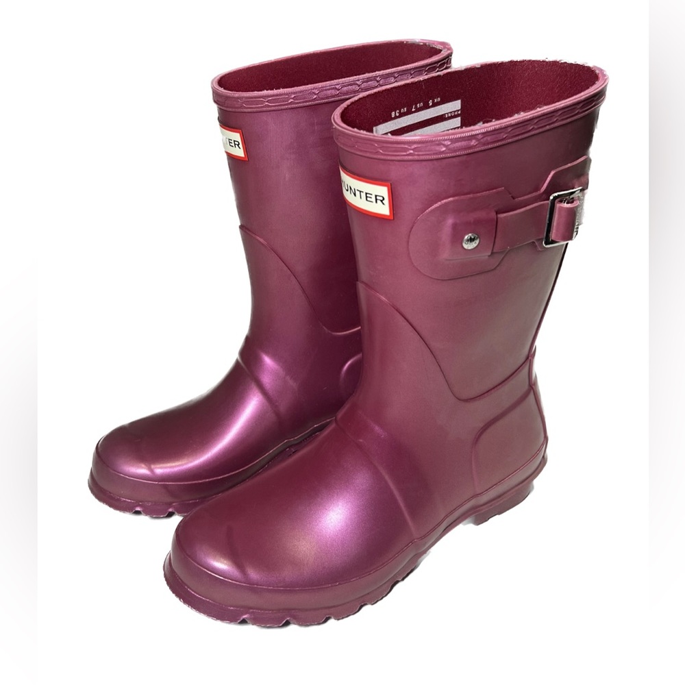 Hunter original short nebula women’s rain boot iridescent hayes burgundy size 7 - Picture 1 of 9
